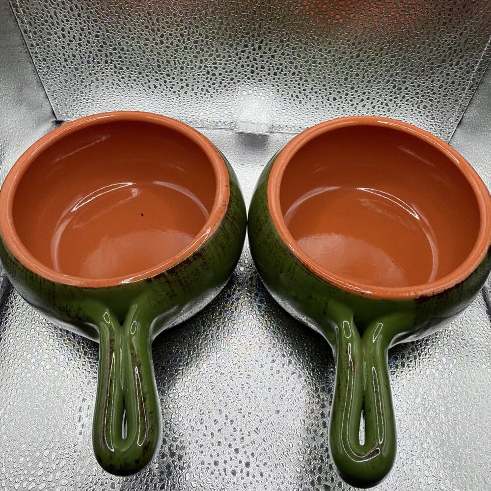2 Italian De Silva Terracotta Ceramic Green Soup Casserole Bowls Serving Dishes - Picture 3 of 9